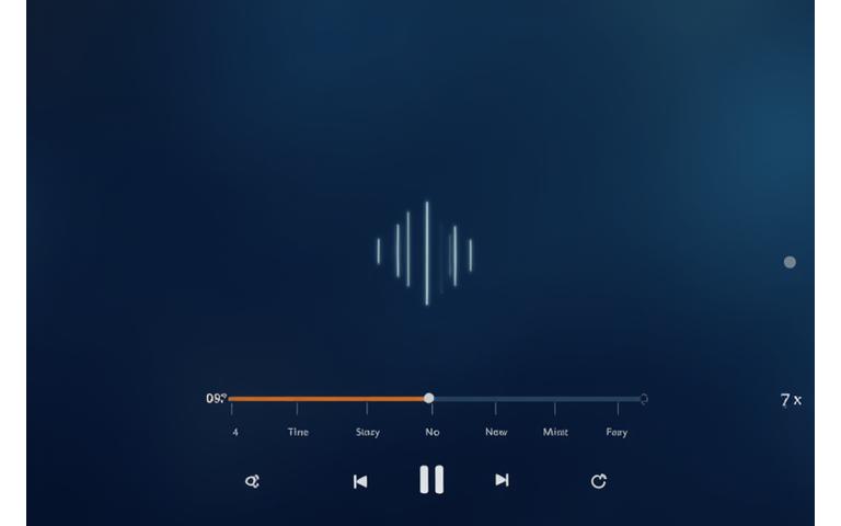 Interfața unui player audio modern cu butoane de redare, pauză și control al progresului, afișând un titlu de știre.