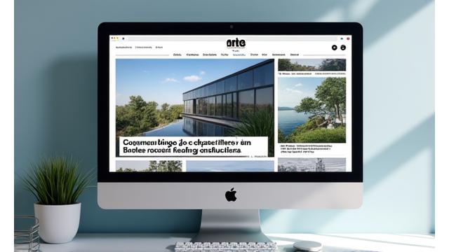 Exemplu de reclamă nativă integrată într-un articol de știri: un titlu subtil 'Descoperă inovația eco în construcții' cu o imagine curată de arhitectură modernă.